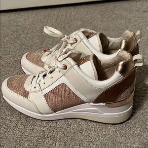 Women's White and Gold Sneakers